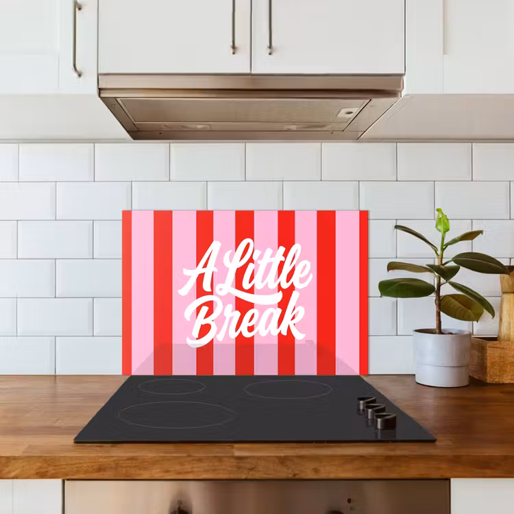 Spatscherm keuken - A Little Break - Strepen - Rood - Roze — 6