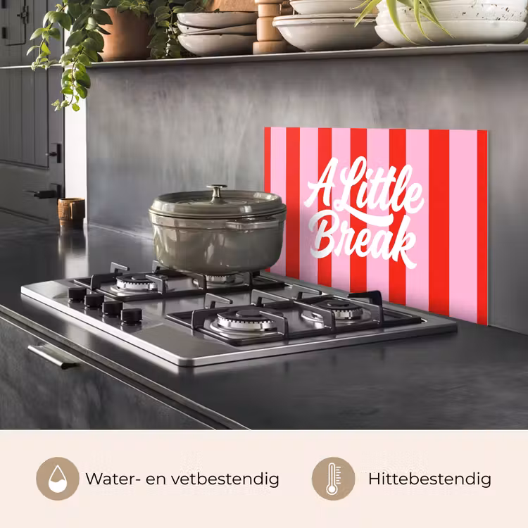 Spatscherm keuken - A Little Break - Strepen - Rood - Roze — 7