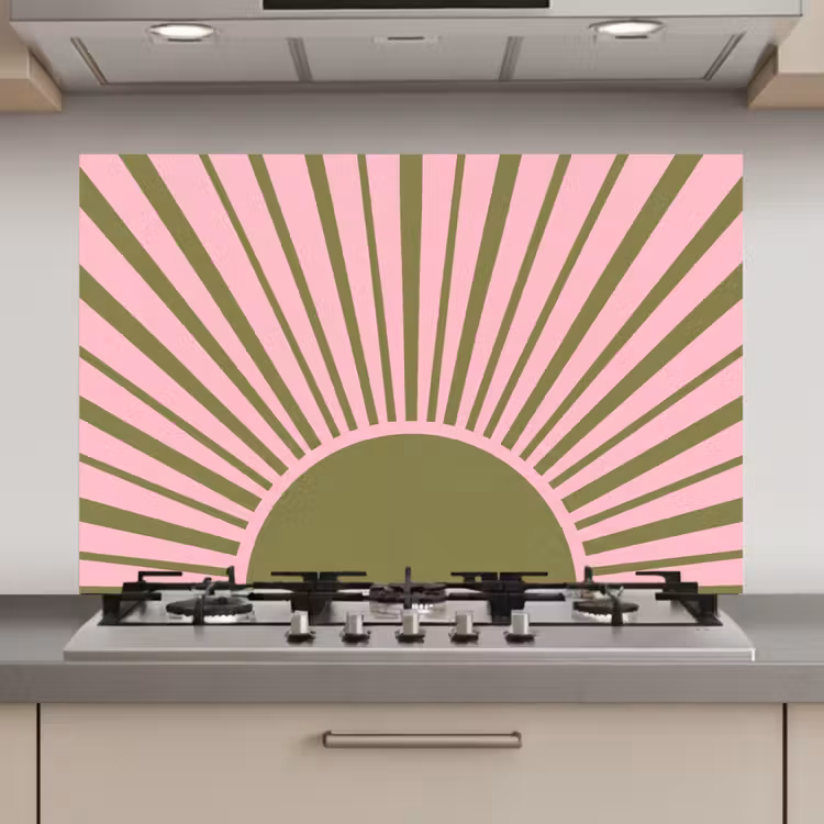 Spatscherm keuken - Abstract - Stralen - Grafisch - Roze - Groen — 1