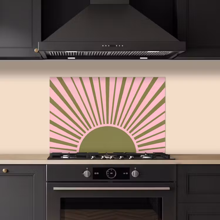 Spatscherm keuken - Abstract - Stralen - Grafisch - Roze - Groen — 2