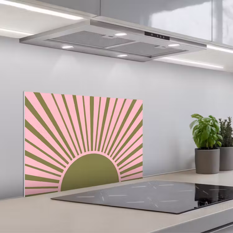 Spatscherm keuken - Abstract - Stralen - Grafisch - Roze - Groen — 5