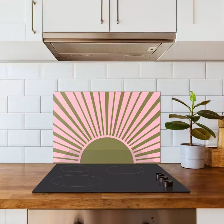 Spatscherm keuken - Abstract - Stralen - Grafisch - Roze - Groen — 6