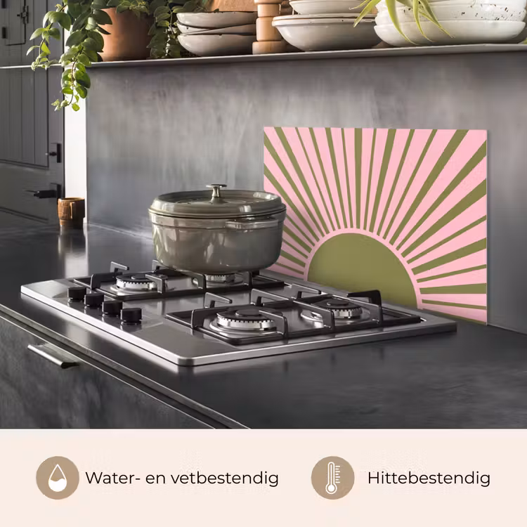 Spatscherm keuken - Abstract - Stralen - Grafisch - Roze - Groen — 7