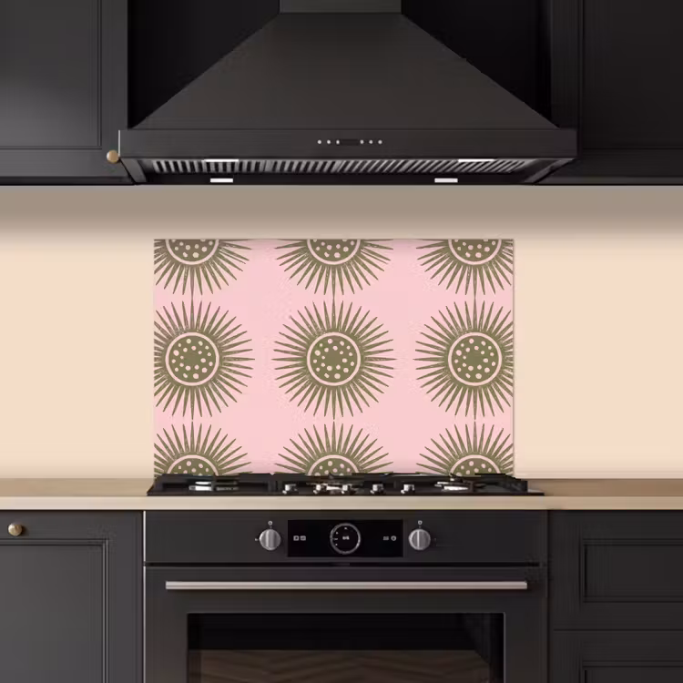 Spatscherm keuken - Bloemen - Patroon - Abstract - Roze - Groen — 2