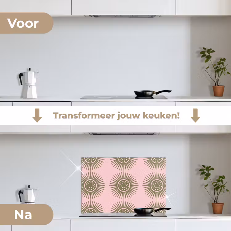 Spatscherm keuken - Bloemen - Patroon - Abstract - Roze - Groen — 3