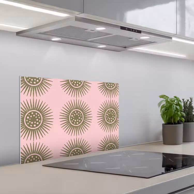 Spatscherm keuken - Bloemen - Patroon - Abstract - Roze - Groen — 5