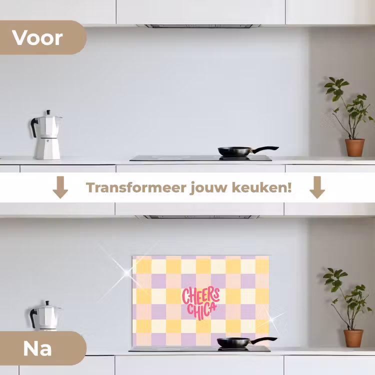 Spatscherm keuken - Cheers Chica - Ruitjes - Lila - Geel — 3