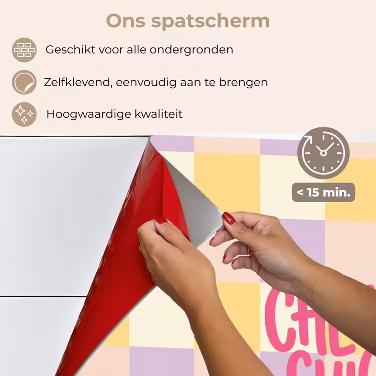 Spatscherm keuken - Cheers Chica - Ruitjes - Lila - Geel — 4
