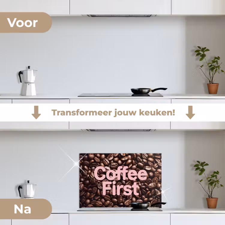 Spatscherm keuken - Coffee First - Koffiebonen - Roze — 3