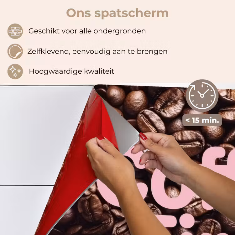 Spatscherm keuken - Coffee First - Koffiebonen - Roze — 4