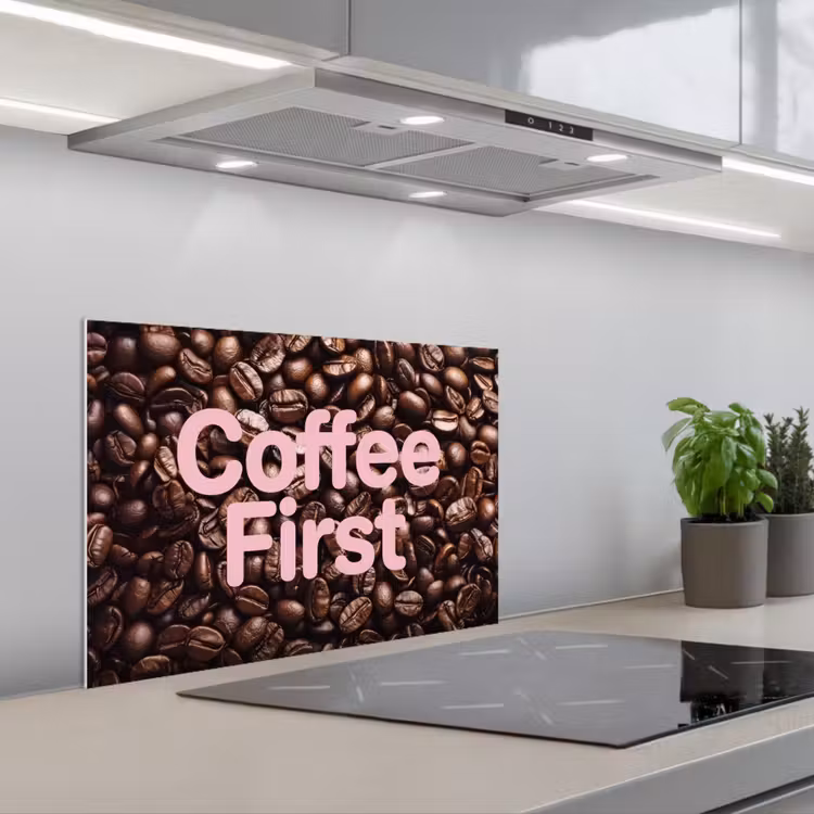 Spatscherm keuken - Coffee First - Koffiebonen - Roze — 5