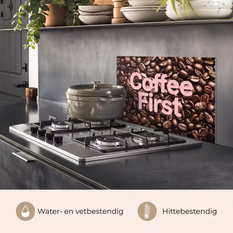 Spatscherm keuken - Coffee First - Koffiebonen - Roze — 7
