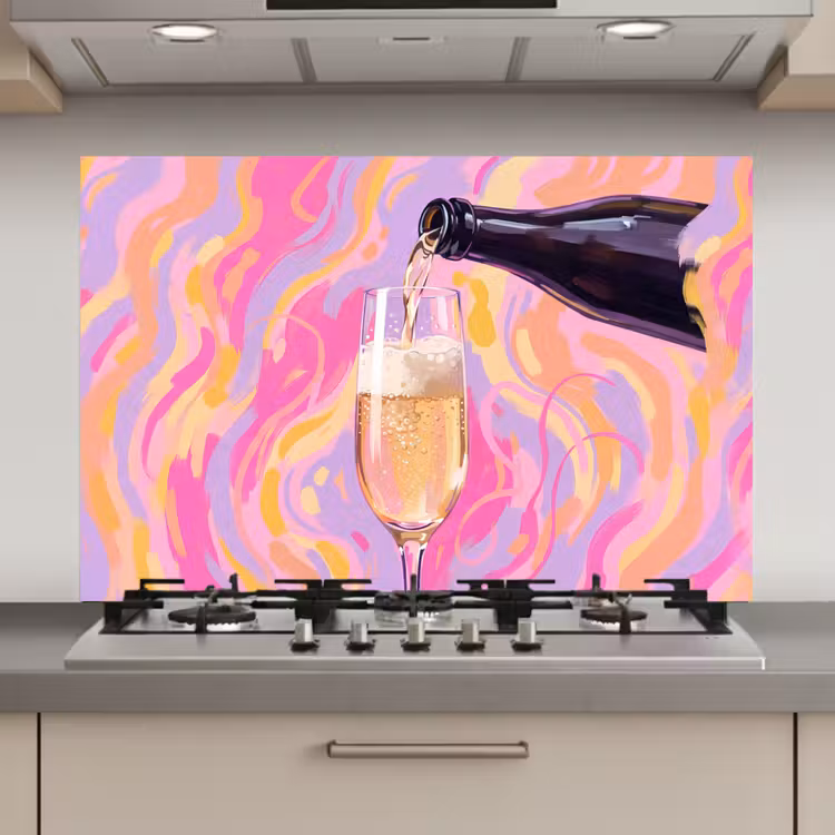 Spatscherm keuken - Drank - Inschenken - Feest - Abstract - Roze — 1
