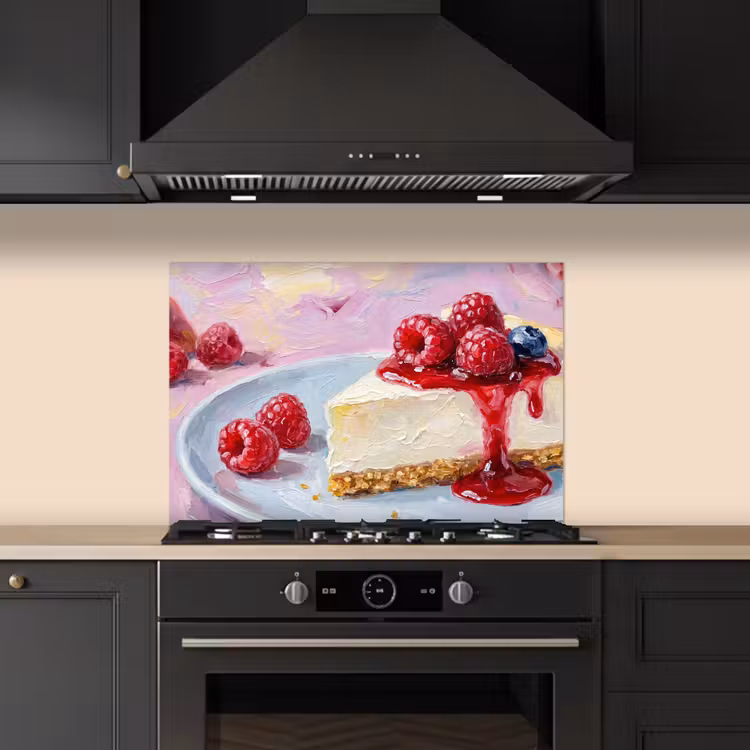 Spatscherm keuken - Eten - Cheesecake - Bessen - Abstract - Roze — 2