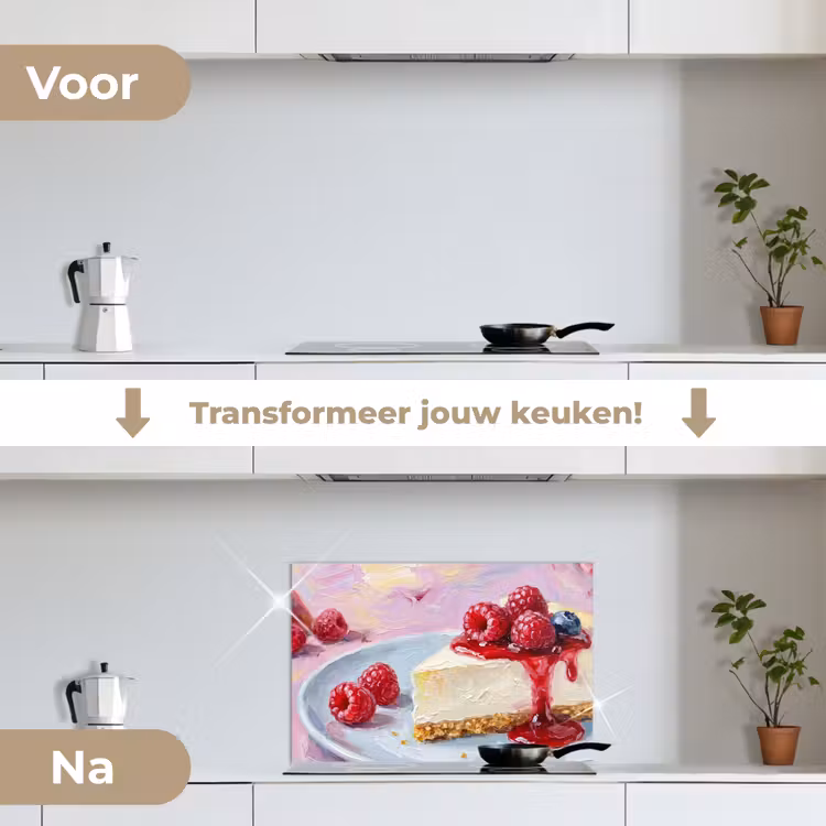 Spatscherm keuken - Eten - Cheesecake - Bessen - Abstract - Roze — 3