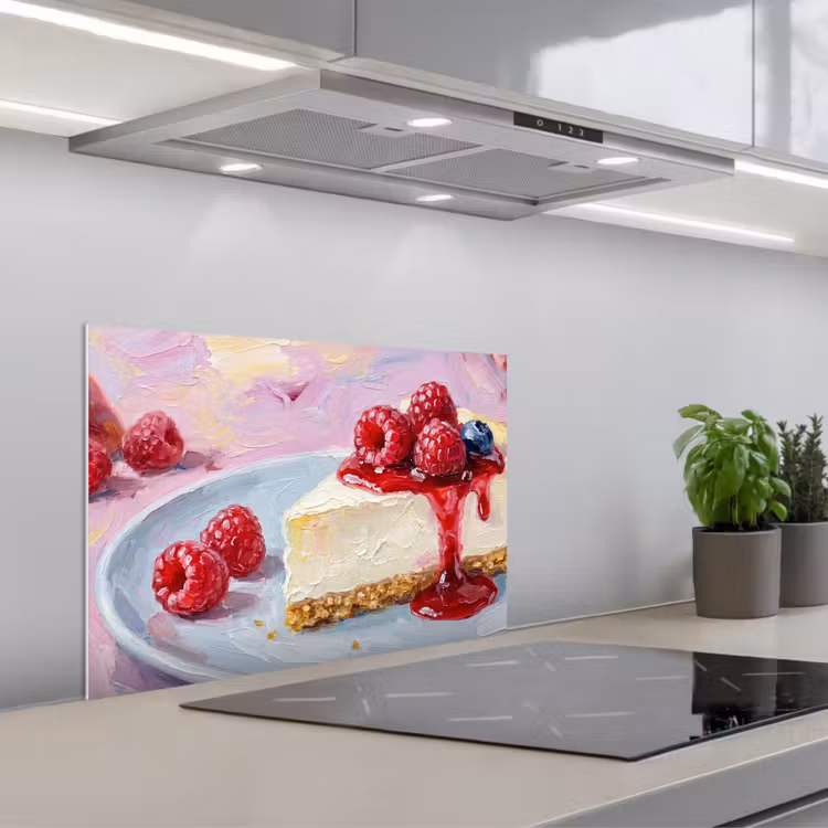 Spatscherm keuken - Eten - Cheesecake - Bessen - Abstract - Roze — 5