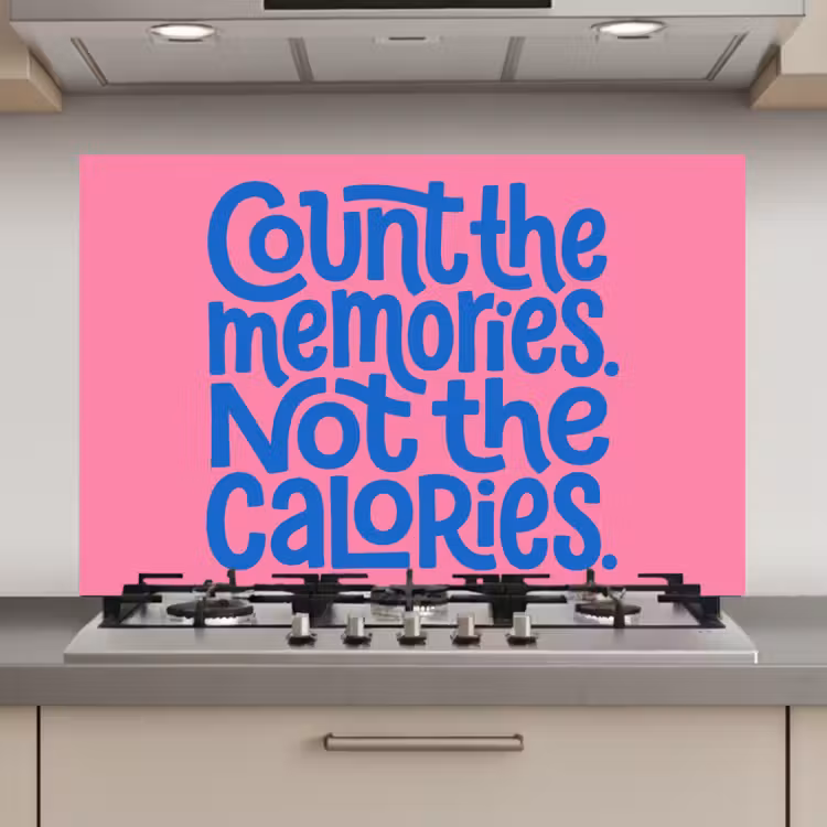 Spatscherm keuken - Memories - Roze - Blauw - Quote — 1