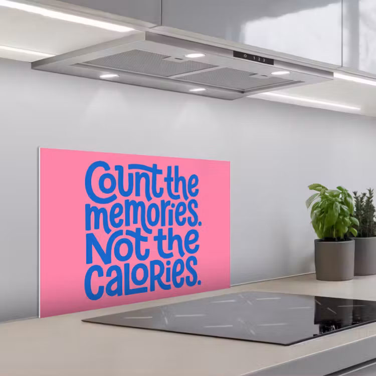 Spatscherm keuken - Memories - Roze - Blauw - Quote — 3