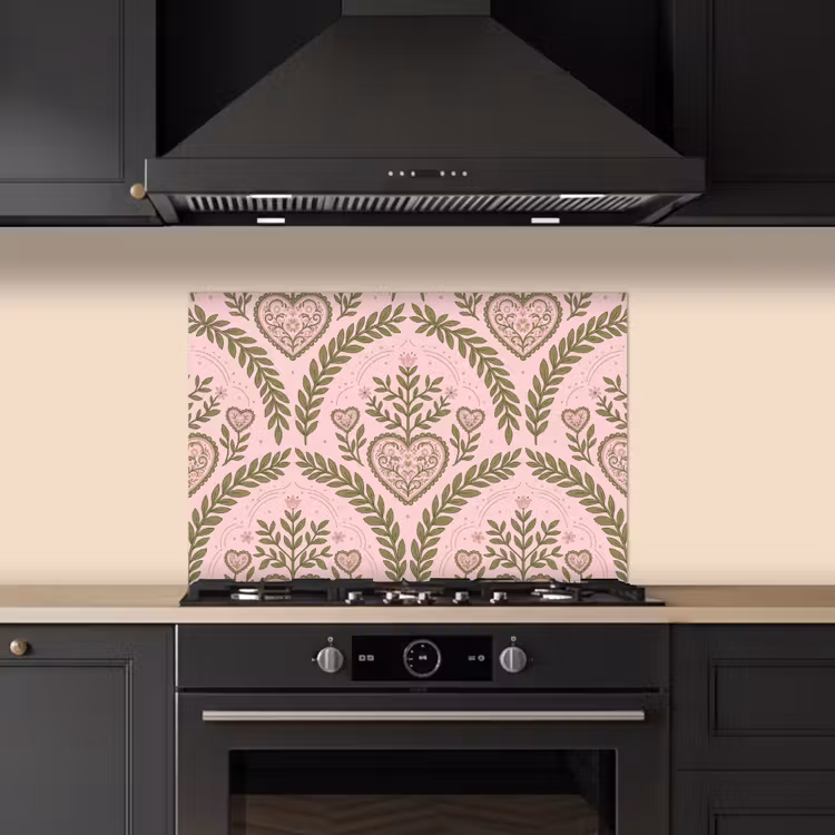 Spatscherm keuken - Patroon - Hart - Bloemen - Folkloristisch - Roze — 2