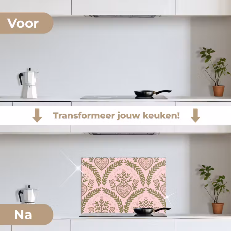 Spatscherm keuken - Patroon - Hart - Bloemen - Folkloristisch - Roze — 3