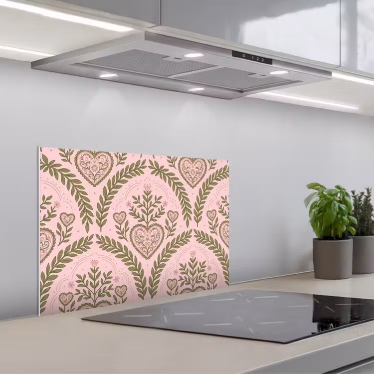 Spatscherm keuken - Patroon - Hart - Bloemen - Folkloristisch - Roze — 5