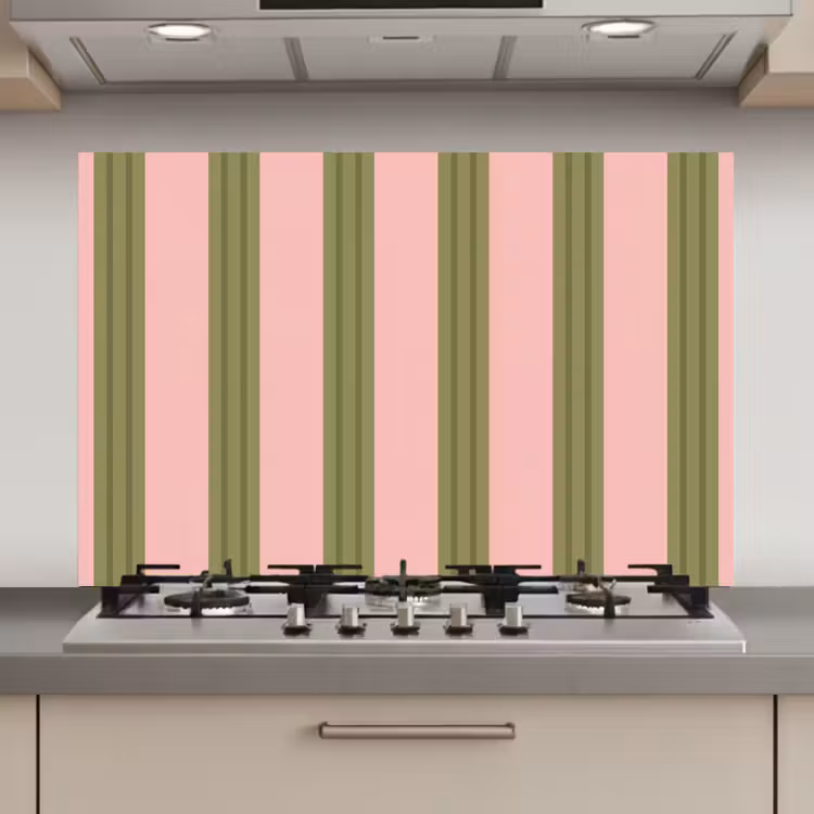 Spatscherm keuken - Patroon - Strepen - Abstract - Roze - Groen — 1