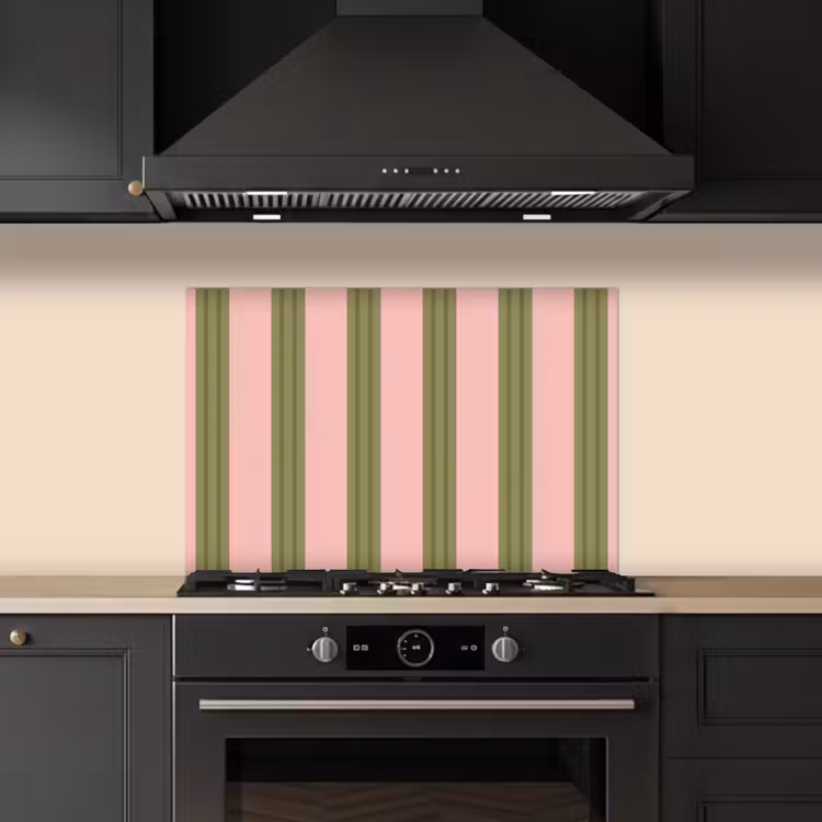 Spatscherm keuken - Patroon - Strepen - Abstract - Roze - Groen — 2