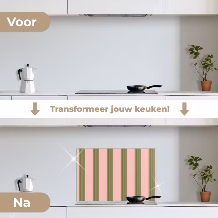 Spatscherm keuken - Patroon - Strepen - Abstract - Roze - Groen — 3