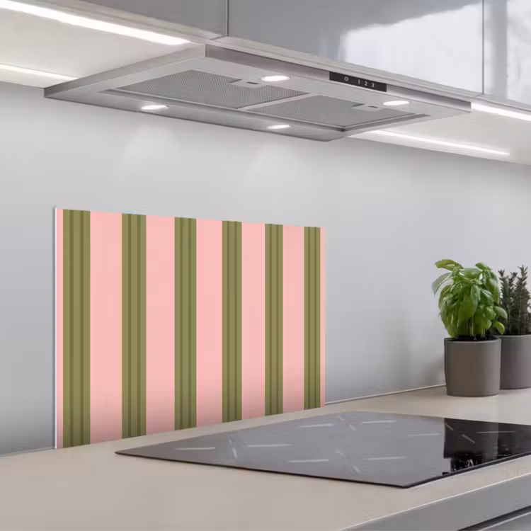 Spatscherm keuken - Patroon - Strepen - Abstract - Roze - Groen — 5