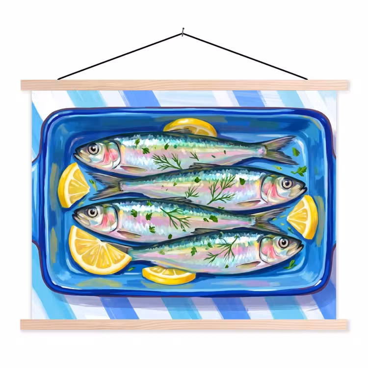 Schoolplaat - Vis - Citroen - Kruiden - Eten - Blauw — 1