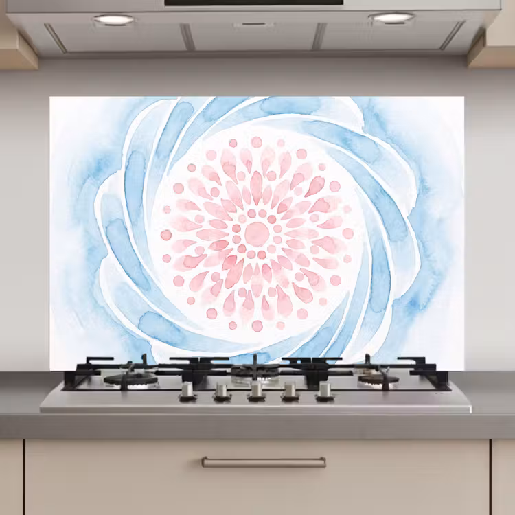 Spatscherm keuken - Abstract - Bloemvorm - Aquarel - Roze - Blauw — 1