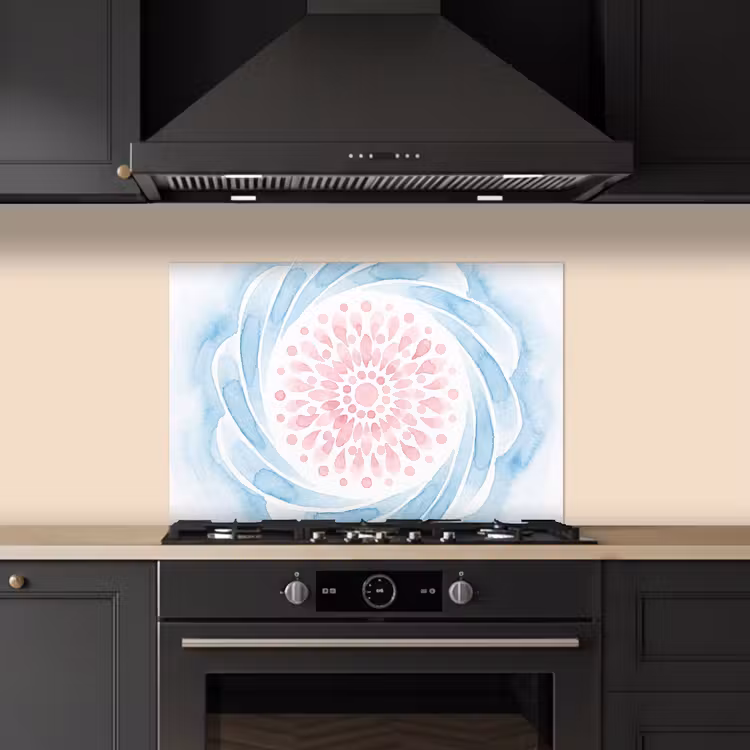 Spatscherm keuken - Abstract - Bloemvorm - Aquarel - Roze - Blauw — 2