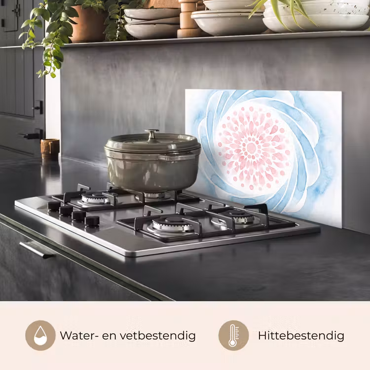 Spatscherm keuken - Abstract - Bloemvorm - Aquarel - Roze - Blauw — 7