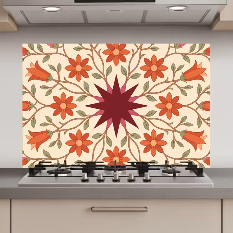 Spatscherm keuken - Bloemen - Mandala - Decoratief - Rood — 1