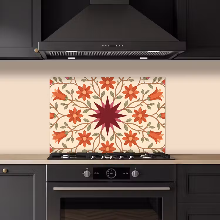 Spatscherm keuken - Bloemen - Mandala - Decoratief - Rood — 2