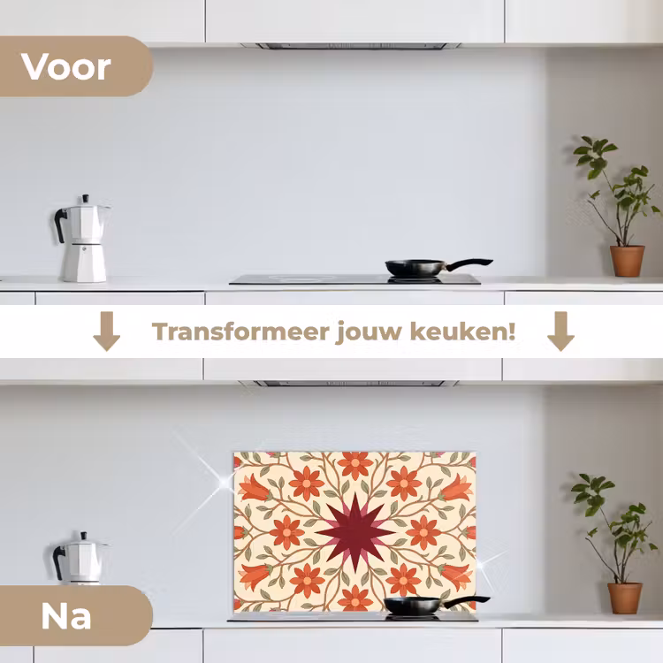Spatscherm keuken - Bloemen - Mandala - Decoratief - Rood — 3