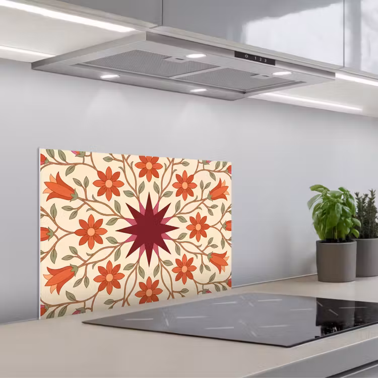 Spatscherm keuken - Bloemen - Mandala - Decoratief - Rood — 5