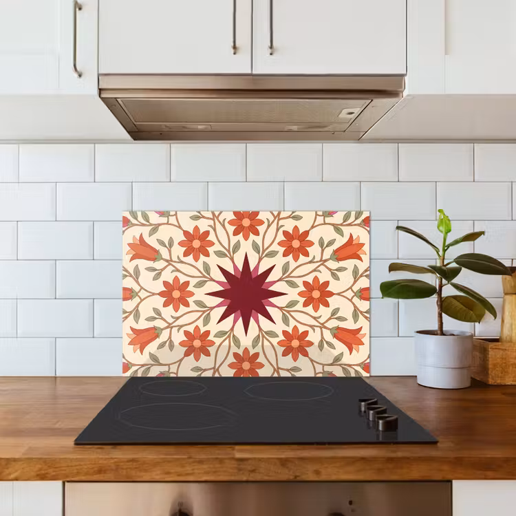 Spatscherm keuken - Bloemen - Mandala - Decoratief - Rood — 6