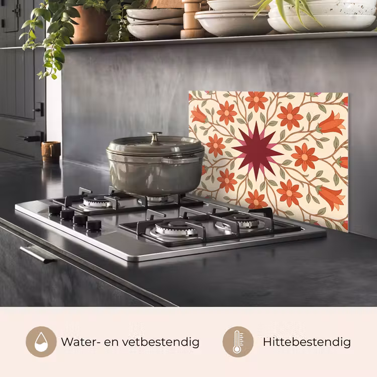 Spatscherm keuken - Bloemen - Mandala - Decoratief - Rood — 7