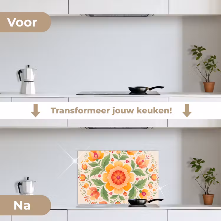 Spatscherm keuken - Bloemen - Patroon - Decoratief - Oranje — 3