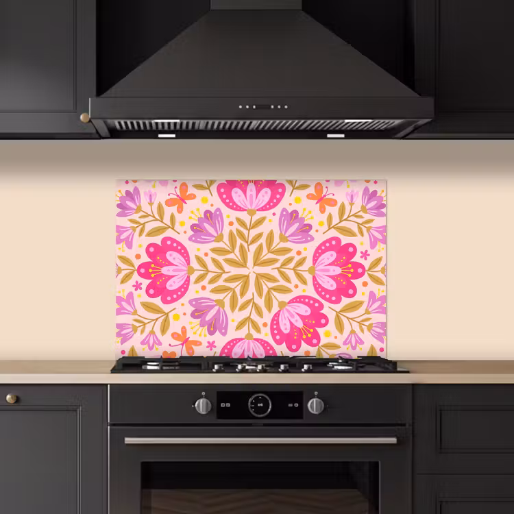 Spatscherm keuken - Bloemen - Patroon - Natuur - Abstract - Roze — 2