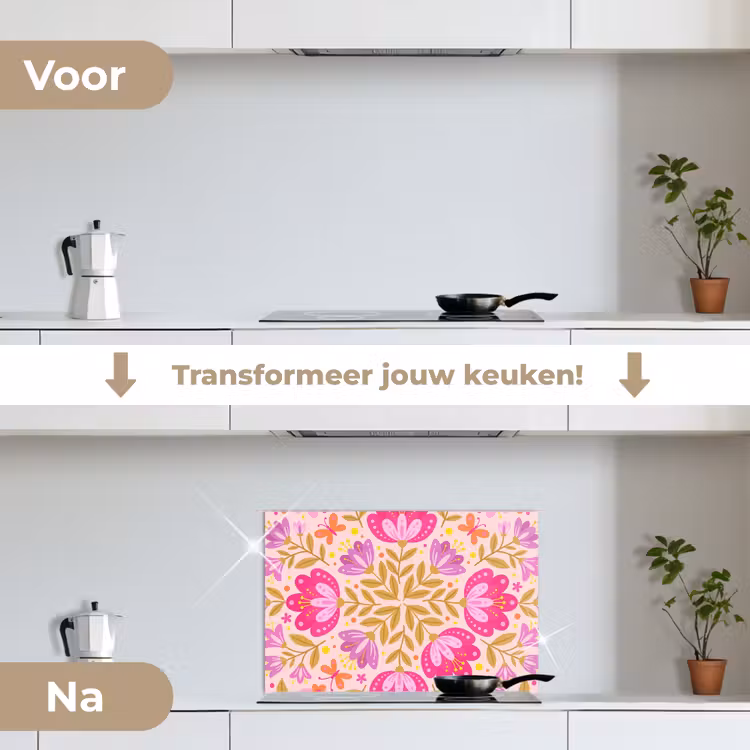 Spatscherm keuken - Bloemen - Patroon - Natuur - Abstract - Roze — 3