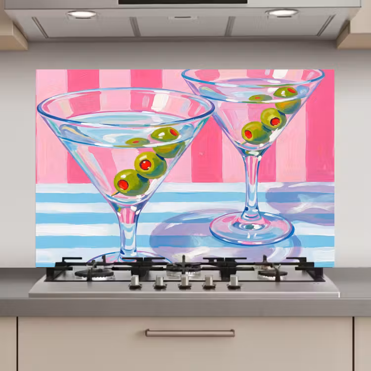 Spatscherm keuken - Cocktail - Olijven - Kunst - Modern - Roze — 1