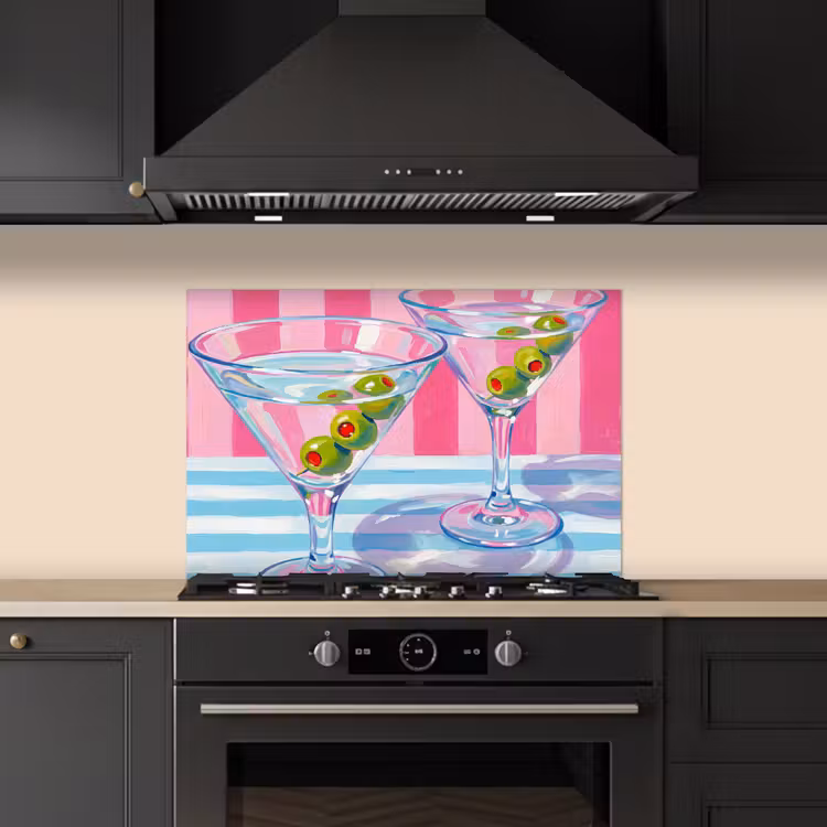 Spatscherm keuken - Cocktail - Olijven - Kunst - Modern - Roze — 2