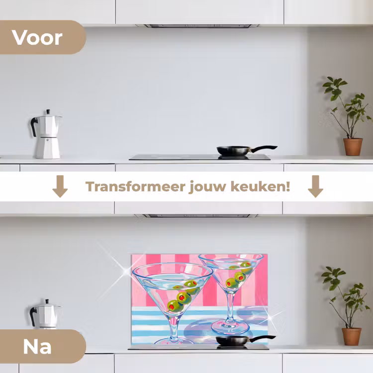 Spatscherm keuken - Cocktail - Olijven - Kunst - Modern - Roze — 3