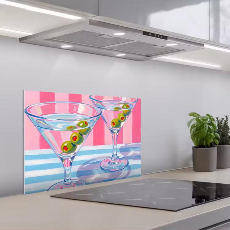 Spatscherm keuken - Cocktail - Olijven - Kunst - Modern - Roze — 5