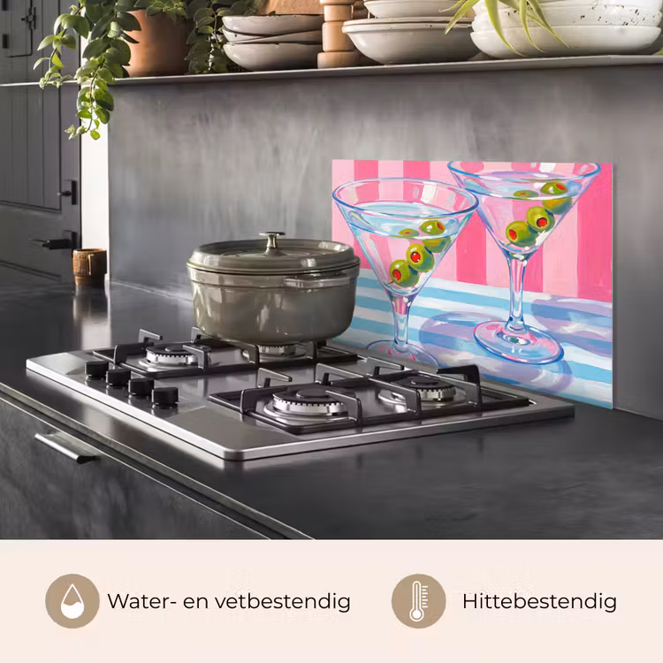 Spatscherm keuken - Cocktail - Olijven - Kunst - Modern - Roze — 7