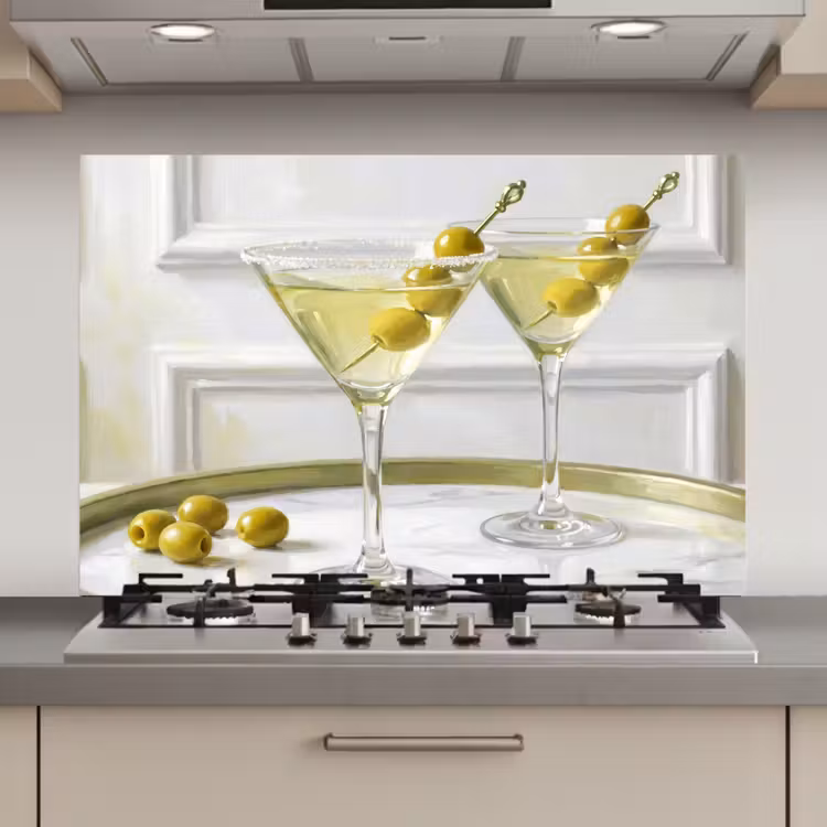 Spatscherm keuken - Drank - Martini - Olijven - Modern - Wit — 1