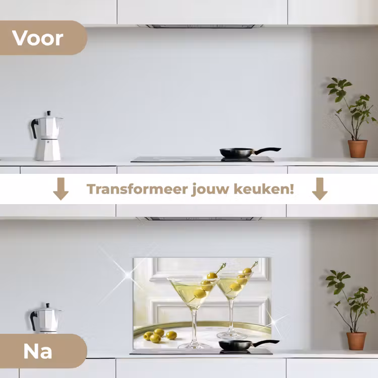 Spatscherm keuken - Drank - Martini - Olijven - Modern - Wit — 3