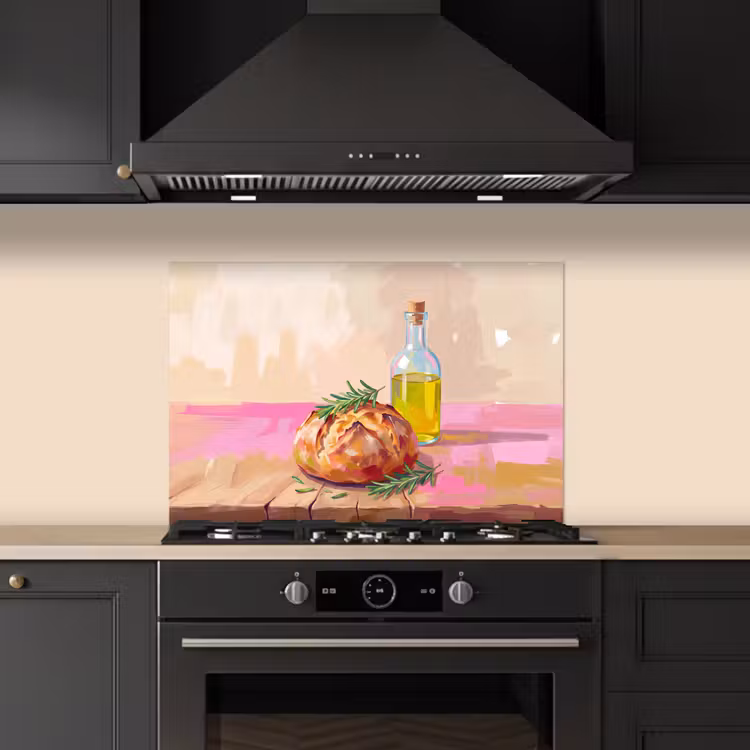 Spatscherm keuken - Eten - Brood - Olijfolie - Abstract - Keuken — 2